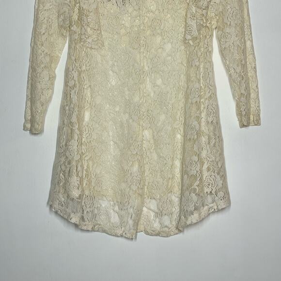 NEW UMGEE Floral Lace Top Women's Size Small Cream Crochet Ruffle 3/4 Sleeve - Picture 5 of 9